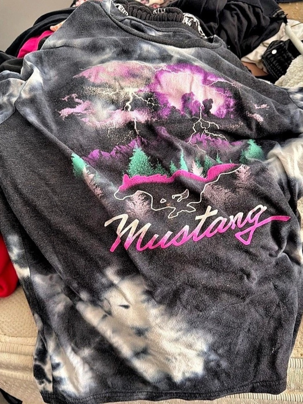 Ford Mustang Lightning Mountain Tie-Dye Graphic Tee Black & Pink